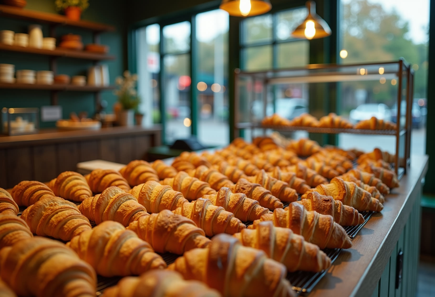 Pastry case stocked at open