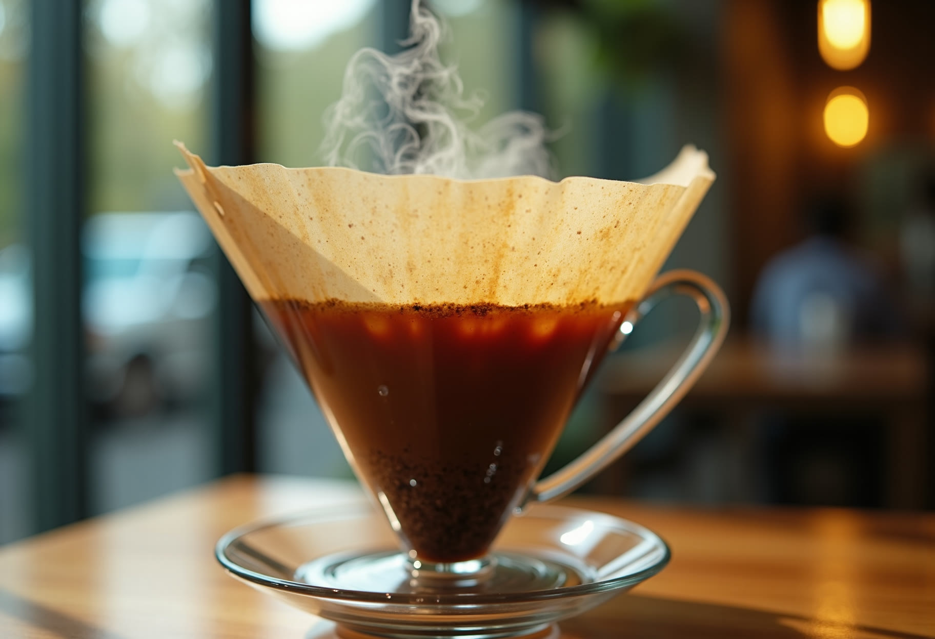 Pour-over station mid-brew